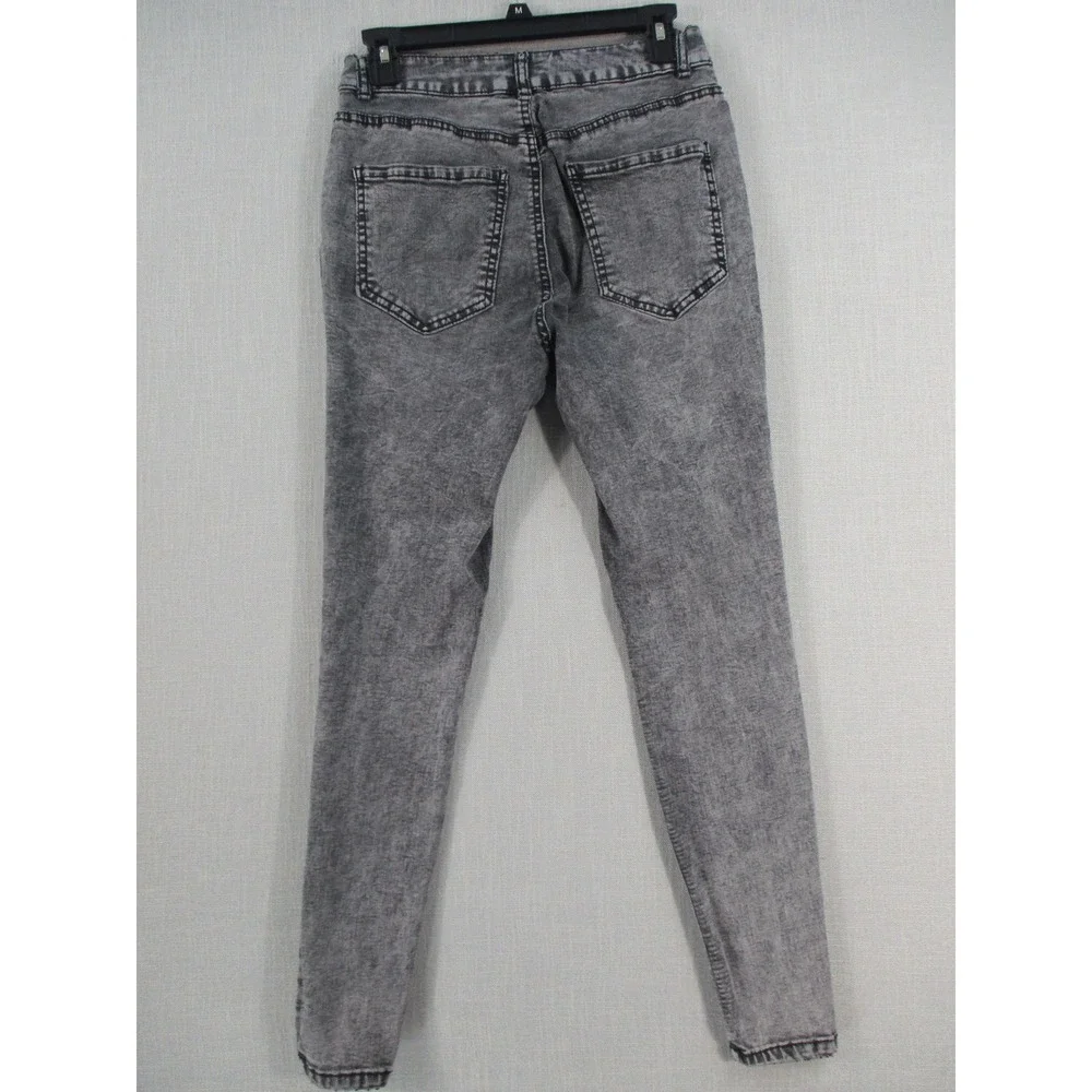 Acid Wash Gray Distressed Skinny Jeans High‎ Rise Ripped Denim Pants Womens